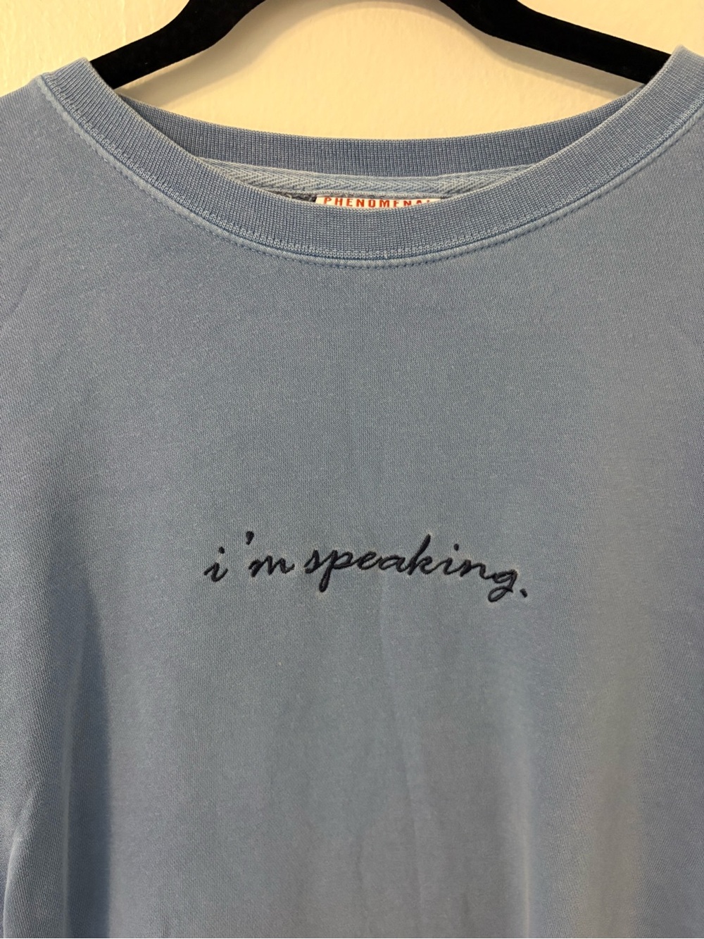 “I’m speaking” Phenomenal Light Blue Graphic Crewneck Sweater